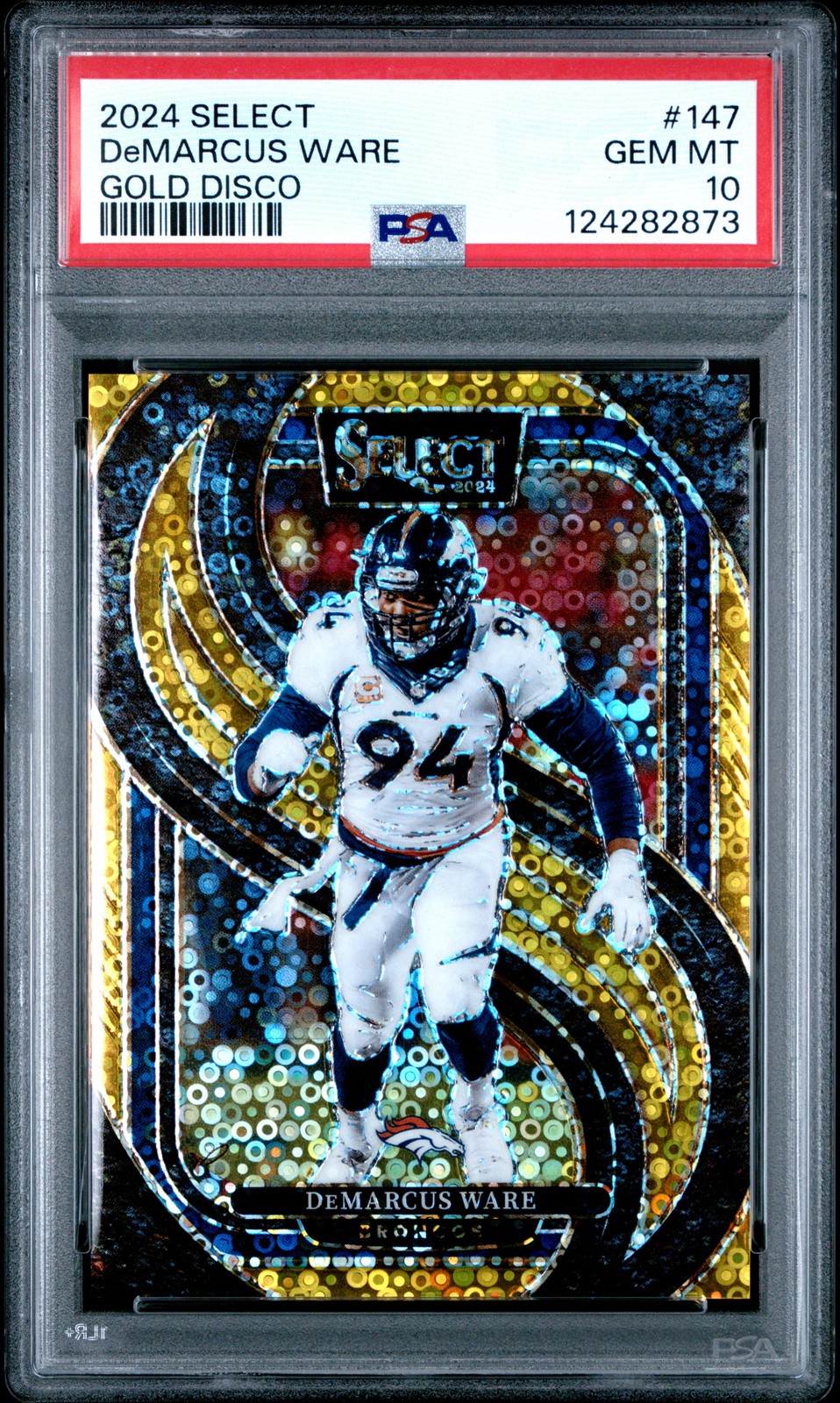 DeMarcus Ware /10 2024 Panini Select Gold Disco Prizm #147 PSA 10 Broncos