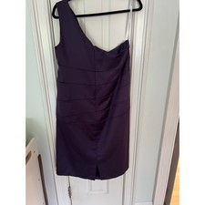 Davids Bridal One Shoulder Ruched Satin Cocktail Dress Plum Purple Bridesmaid