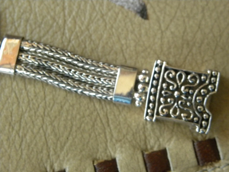 Браслет-цепочка из чистого серебра с ониксом и гранатом 8 дюймов 63,5 грамма! с подписью «AF» - Изображение 4 из 4