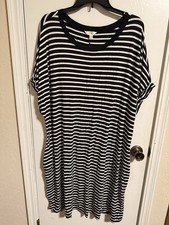 Terra & Sky Women's Black and White Striped Midi Dress Size 2X With Pockets