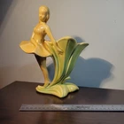 Haeger Ballerina Tulip or Lily Flower Vase #3531 White & Green Art Deco Nouveau