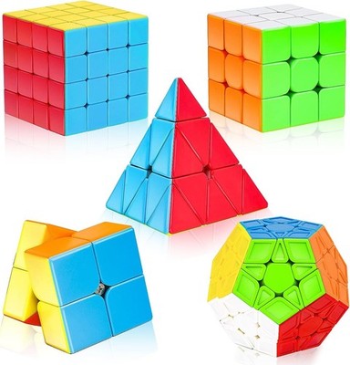 Speed Cube Set, 5 Pack Speed Magic Cube with Speed Cube 3X3, 2X2, 4X4, Pyramid M