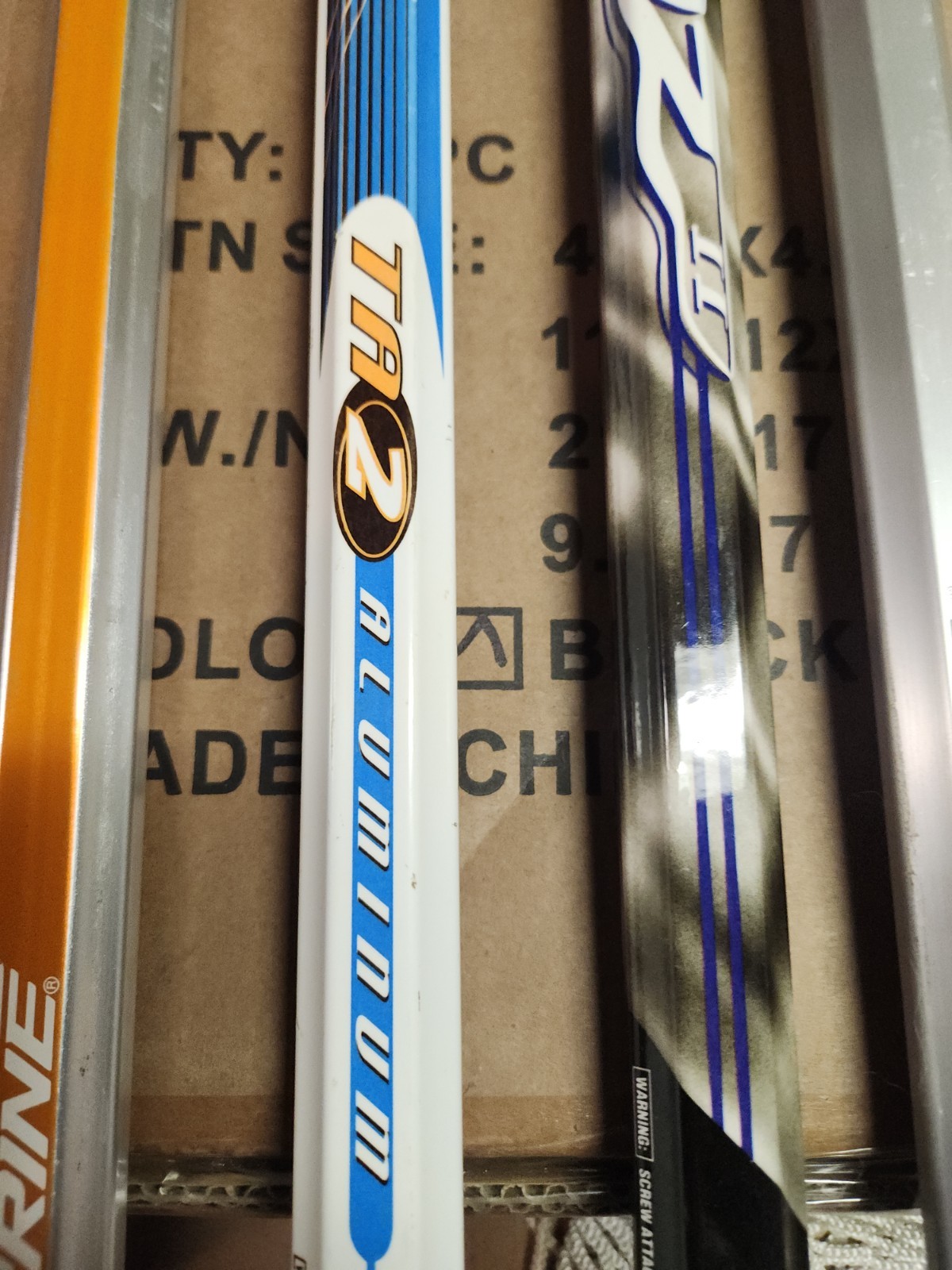 Vintage Brine Lacrosse Shafts, 1-6000, 1-Oz2, 1- F10, And 1-TA2 Lacrosse Shafts.
