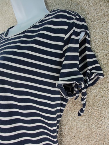 NAUTICA T-shirt donna a righe con maniche a cravatta (Navy, bianca taglia Large - Foto 2 di 12