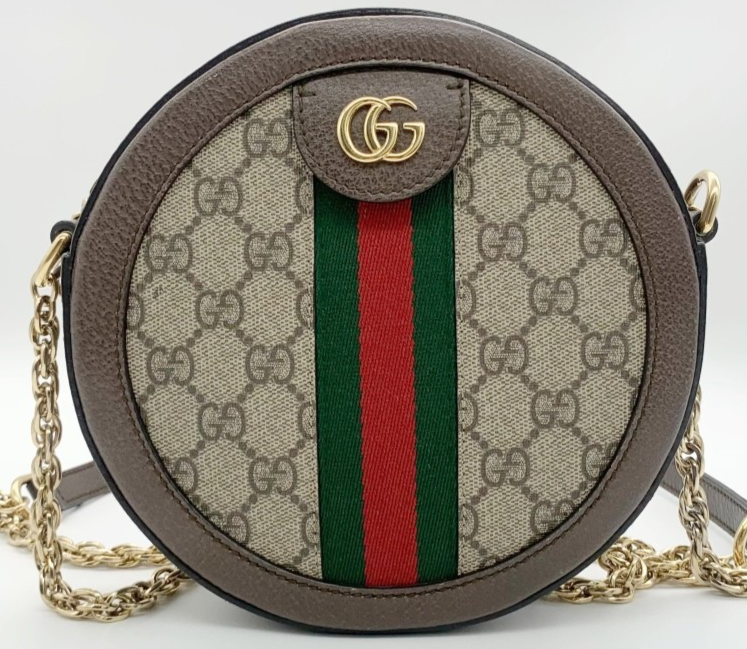 GUCCI Ophidia Monogram Crossbody Bag with Chain Strap Women Like New