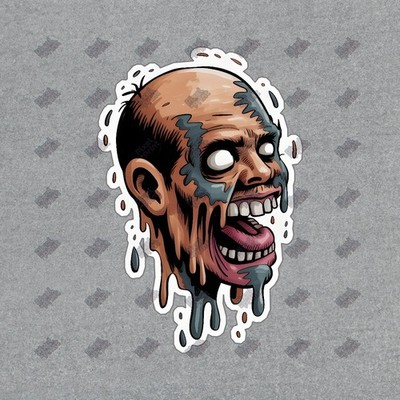 Grotesque Cartoon Zombie Head Sticker Horror Art, Creepy Decor, #8871