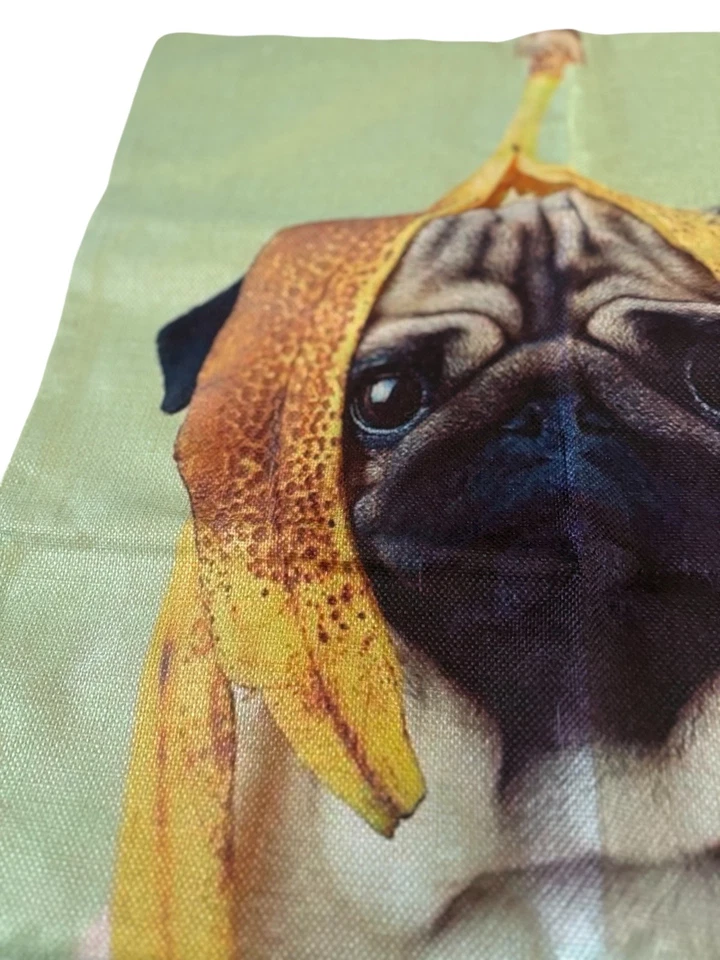 Pillow Cover PUG With Banana Peel On Head, “Pugnana”, 18” X 18”, Zippered - Image 2 of 4