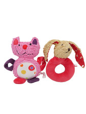 2 x Käthe Kruse Greiflinge Rassel Hund Monster 14 cm  Frottee Baby Kuscheltier