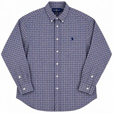Ralph Lauren Youth Purple White Check Cotton Button Down Shirt Size L 16/18