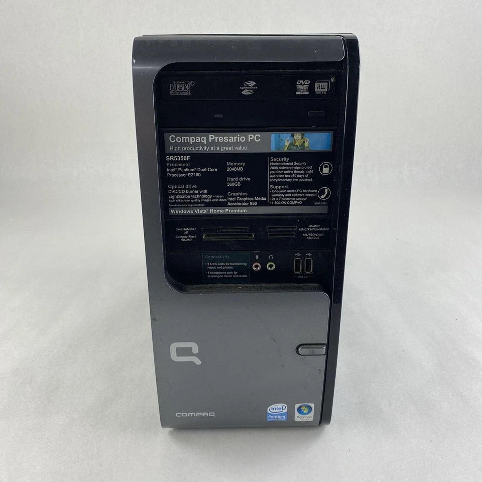 HP Compaq Presario SR5350F MT Pentium Dual Core E2180 2GHz 2GB RAM No HDD No OS - Image 2 of 4