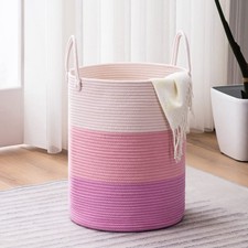 Woven Rope Laundry Hamper Basket, 58L Tall Luandry Basket, Baby Nursery Hampe...