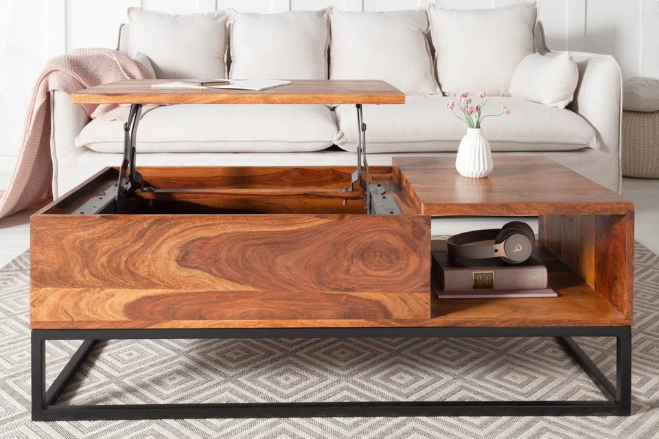 Höhenverstellbarer Couchtisch MAKASSAR FUNCTION 110cm Sheesham Massivholz Tisch - Bild 4 von 4
