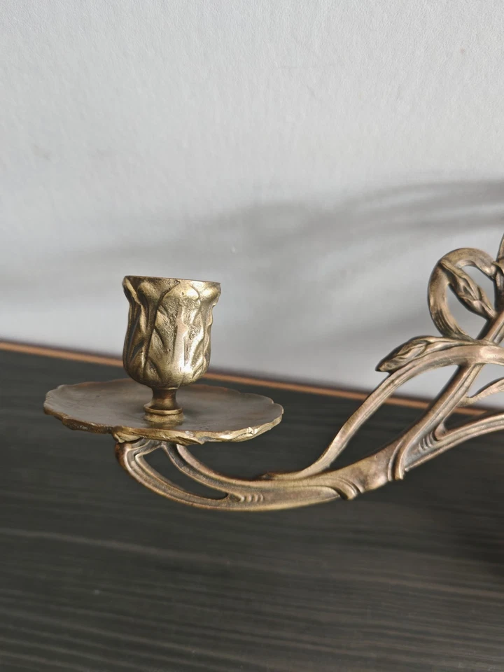 Ancien Bougeoir Chandelier en bronze art déco L.PINET XIX Ème. - Photo 3/4