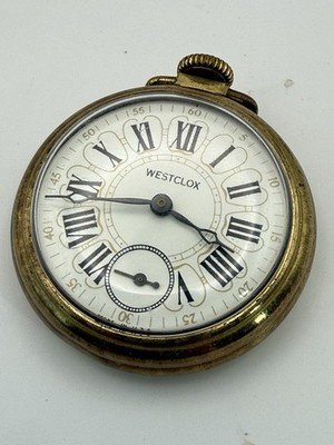 Vintage Westclox Pocket Watch Engraved Locomotive Train Gold Tone Wind Up