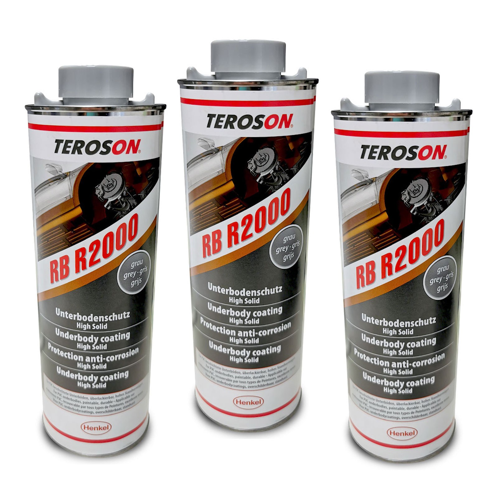 Teroson RB R2000 gris lot de 3 spray anti-gravillons pour bas de caisse