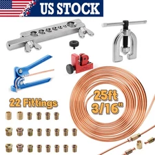 Upgraded Brake Line Flaring Repair Kit 3/16 25FT Copper Coated Pipe Tool Kit New