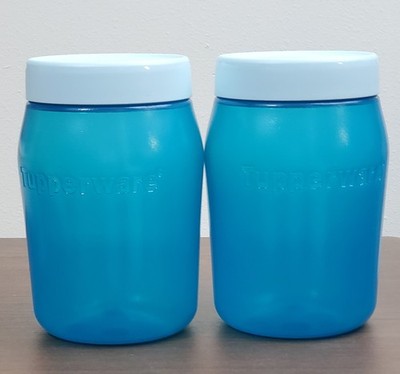 TUPPERWARE Universal Jar Set of 2   1.5 Qt Airtight Storage Containers Blue/Turq