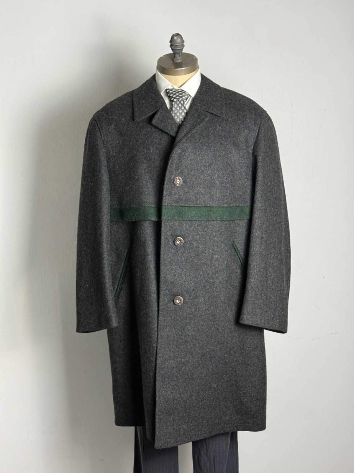 Vintage Loden Grey Virgin Wool Tyrolean Coat Mens Size 52 - XL