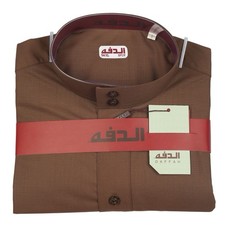 BROWN Daffah High Quality Men Arabic Thobe Cultural Jubba FLAT SLEEVES