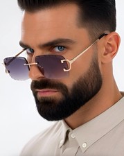 Hip Hop Sunglasses Men Dark Black Lens Frameless UV400 Protection Street Wear