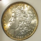 1881 O Morgan Silver Dollar - UNC, Great Luster, Gold Peripheral toning, 5347