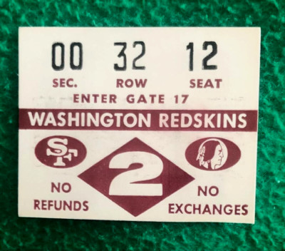 1970 San Francisco 49ers - Washington Redskins Ticket Stub JOHN BRODIE Jurgenson