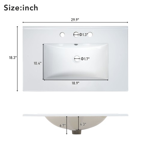 30"Bathroom Vanity w/Ceramic Basin,Soft Close Door,Built-in Hidden Drawer - Picture 9 of 13