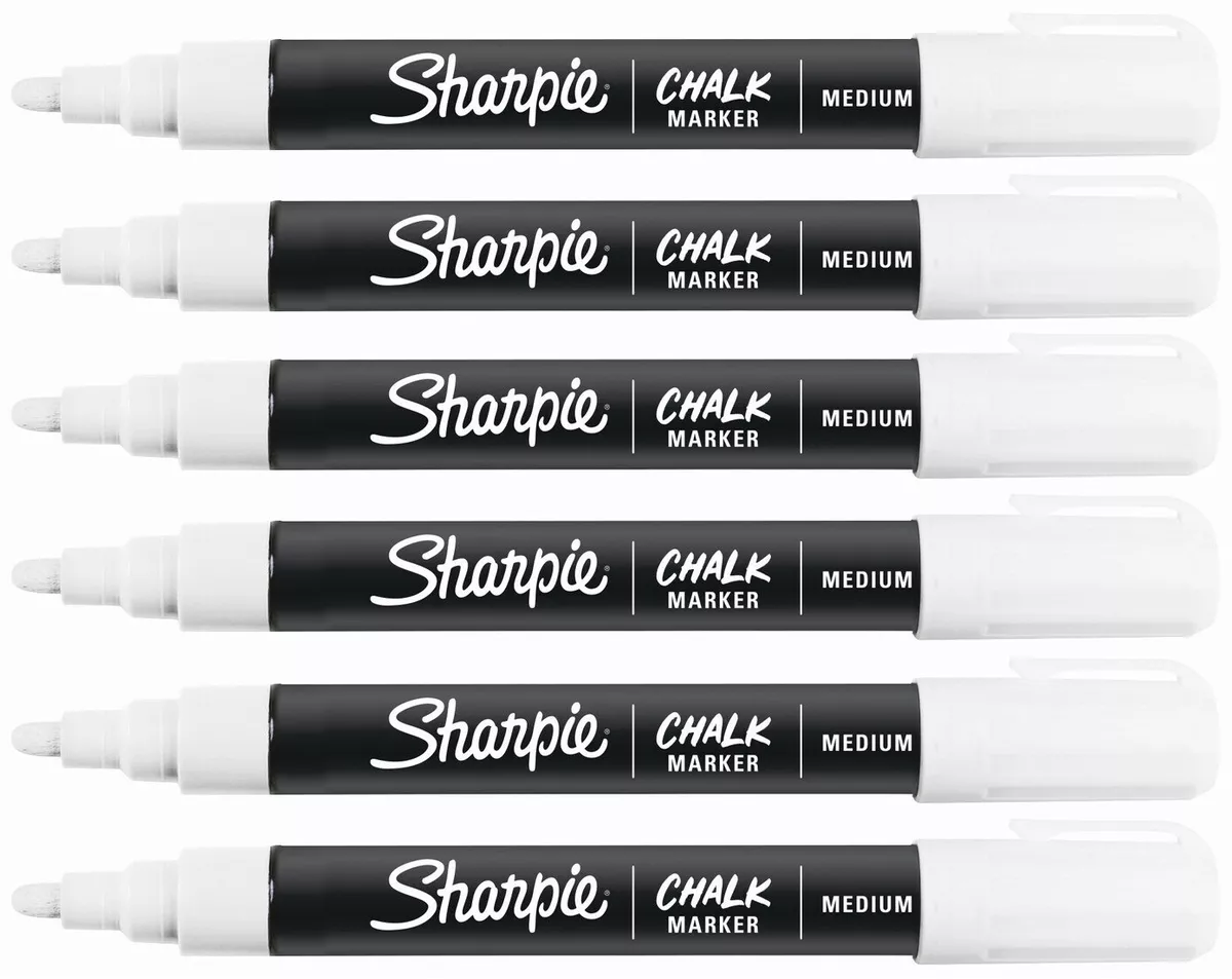 Sharpie Chalk Markers White Medium Tip Wet Erase 6 Markers New