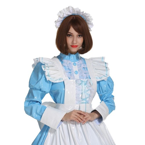 Sissy maid Girl lockable Blue PVC Long dress cosplay costumes Tailor-made - Picture 4 of 6