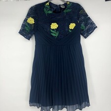 ASOS maternity dress size 4 navy lace Pleated Short Lace Embroidered Yellow