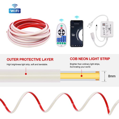 230V Neon COB LED Streifen Flex Stripe IP67 APP/WIFI REMOTE Lichtschlauch Leiste - Bild 9 von 25
