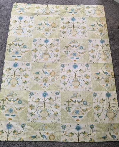 Vtg Waverly Fabric Curtain Panels Old Sturbridge Heirloom Quilt Print Green Blue - Picture 5 of 16