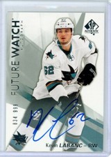  2016-17 SP Authentic FUTURE WATCH #181 Kevin Labanc RC AUTO 834/999 - SHARKS
