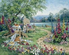 Ceramic Backsplash Tile Mural Garden Landscape - Lakeside Afternoon