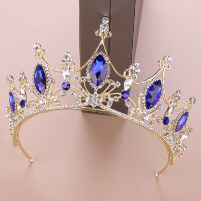 72 Styles Blue Crystal Queen Princess Tiara With Combs – Adult Wedding Crown, Elegant Hair Accessory