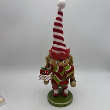 Wooden Christmas Nutcracker toy ELF WITH CHRISTMAS GIFTS green and red 12inch