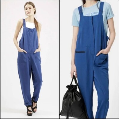 TOPSHOP BLUE SLOUCHY DUNGAREES OVERALLS BIB JUMPSUIT SIZE