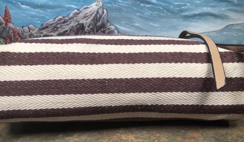 zara basic clutch purse Canvas Striped Eco Friendly Tan Brown Travel 8x11 - Picture 4 of 7