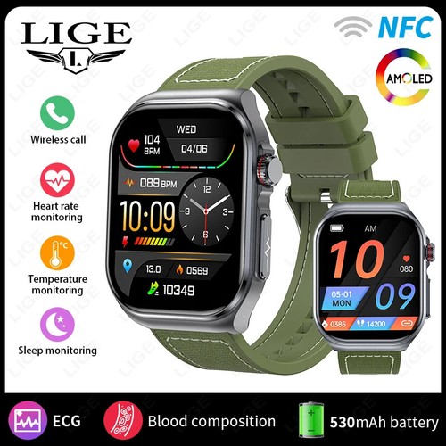 Montre connectée LIGE acide urique graisse sanguine santé hommes ECG fréquence cardiaque pression artérielle NFC - Photo 10 sur 14