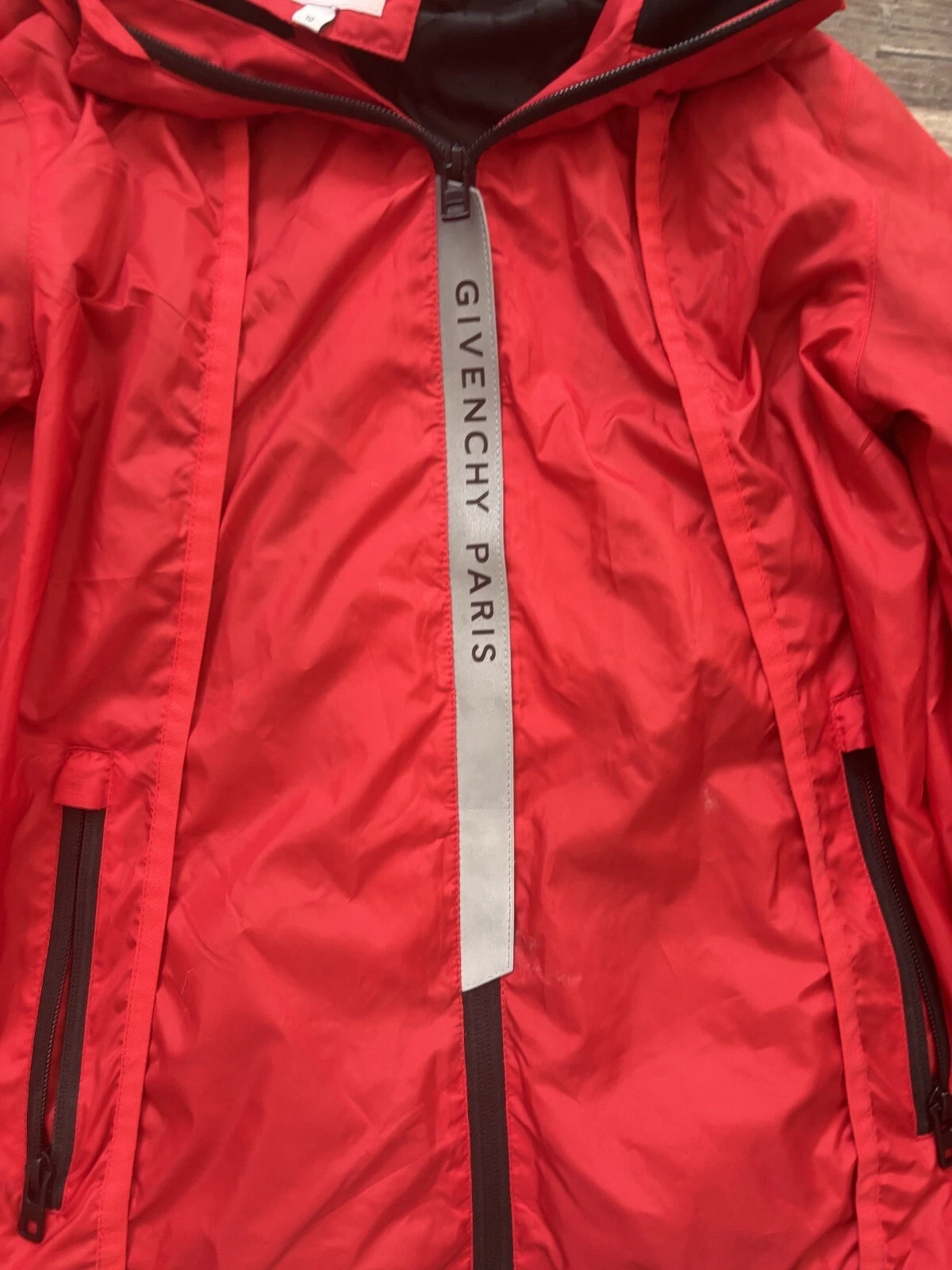 Givenchy Giacca Pista Ragazzo Manica Lunga Cappuccio Zip Anteriore Cotone Rosso Taglia 10
