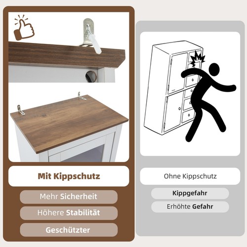 Vitrine Vitrinenschrank mit Glastür, Schubladen & LED Beleuchtung Hochschrank - Bild 5 von 17