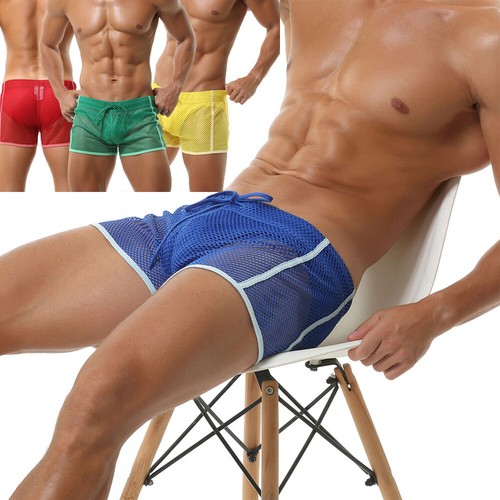 Mens Mesh See Through Swimming Trunks 