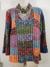 Vintage 70s Pronto Colorful Patchwork Knit Long Sleeve Sweater Women SzM