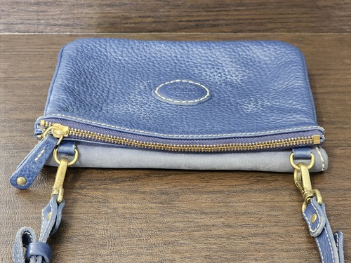 Vintage ROOTS BLUE Pebbled LEATHER Shoulder PURSE Gold Hardware Stitched Accents - Picture 10 of 21