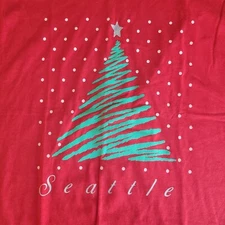 Vtg 90s Screen Stars Deadstock Seattle Christmas Single-Stitch Red T-Shirt, Sz L