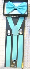Unisex Mint Green Adjustable Bow Tie  Mint Green Suspenders Combo-New 