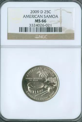2009 P AMERICAN SAMOA QUARTER NGC MS66 BUSINESS STRIKE  POP 4 .
