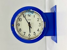 Horloge murale électrique vintage Citizen double face acier revêtu bleu batea...