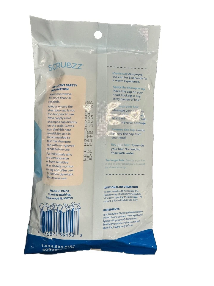 6 Scrubzz Rinse-Free Shampoo Caps New Latex Free; Elder Care, Camping, Post-Surg - Image 2 of 2