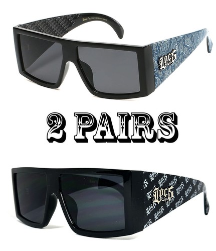 Mens Locs Rectangular Lowrider Biker Flat Top Large Frame Bandana Sunglasses - Picture 33 of 34